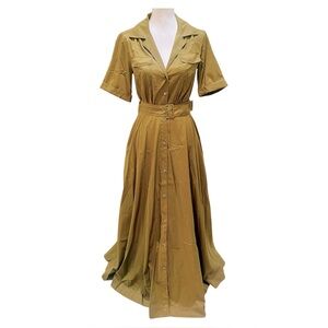 Staud Millie Dress Caper Olive Green Belted Shirt Dress Size 2